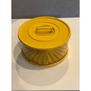 Vintage Dosix Yellow Round Media Storage Carousel Rotating Caddy with Handle